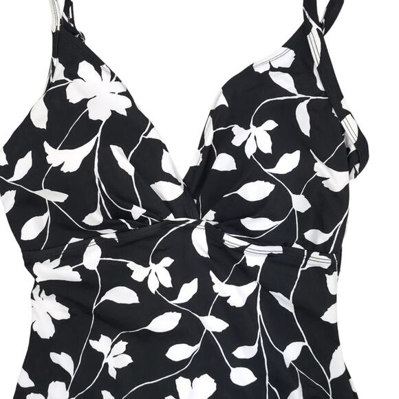 Jantzen Classic Floral One Piece Swimsuit Black White - Picture 2 of 7